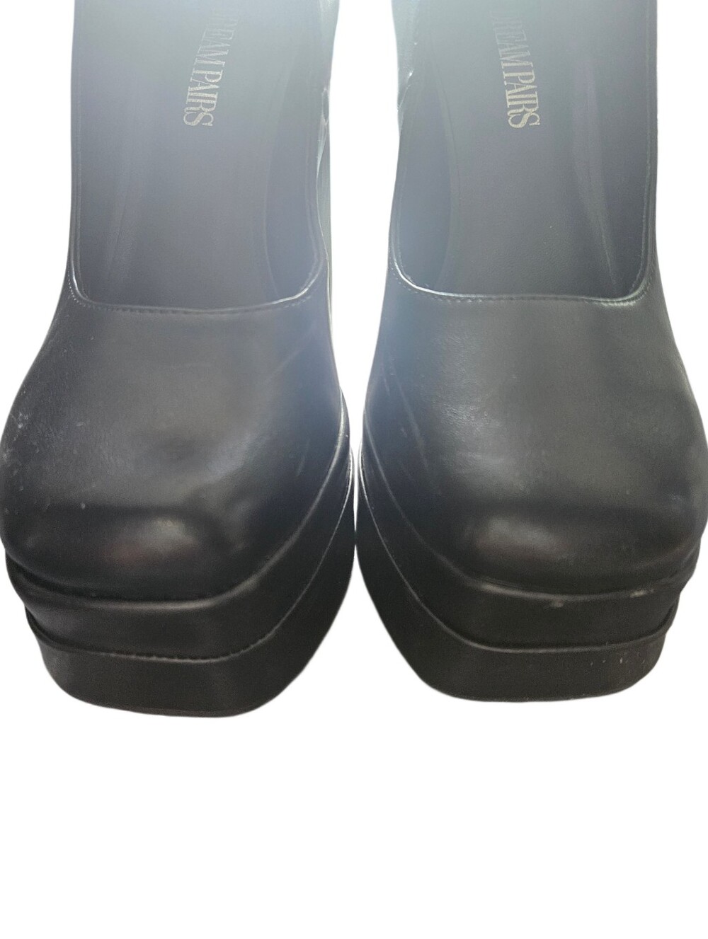 Dream Pairs Black Chunky Double Platform Pumps Square Toe Block Heel Size 8.5 - Picture 6 of 9
